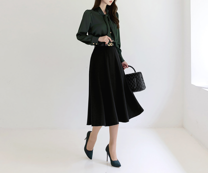 Lustrous Tie-Neck Blouse with Effortless Elegance
