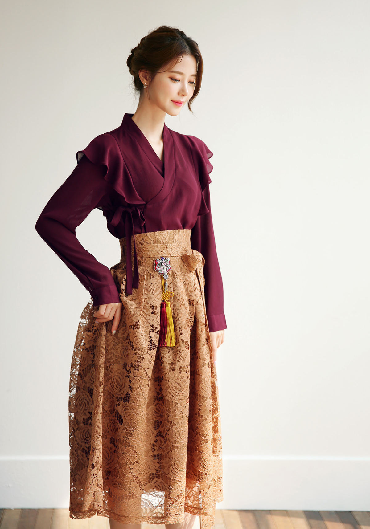 Floral Pattern Lace Modern Hanbok Wrap Skirt