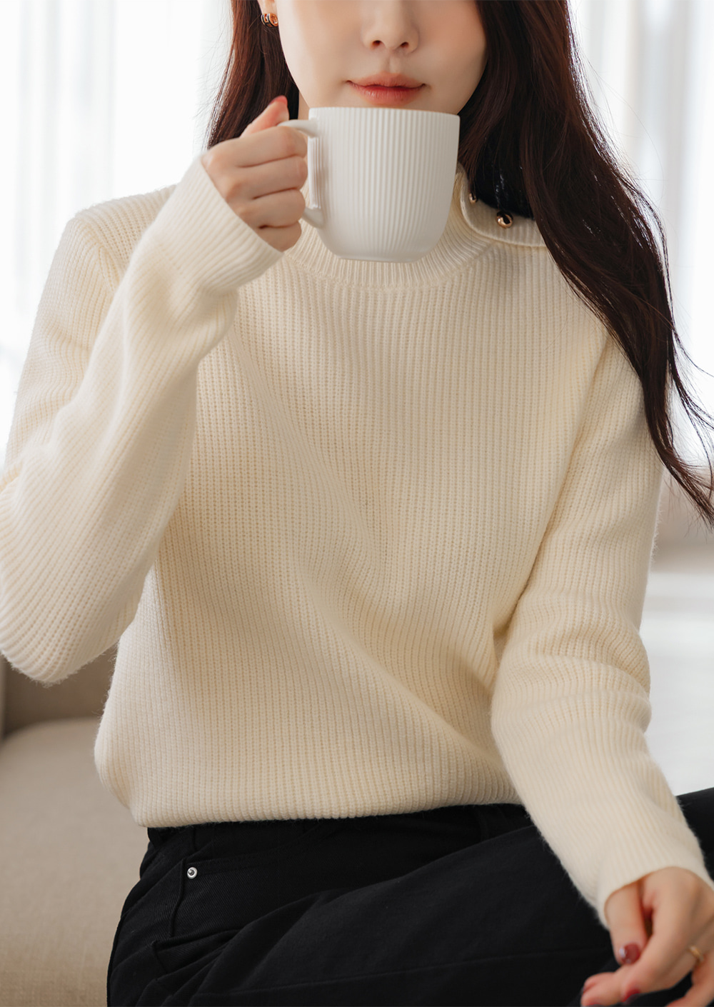 Soft Side‑Button Mock Neck Knit for Cozy Office & Everyday Style