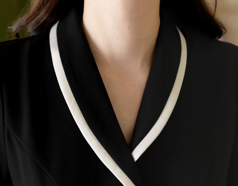 Flare Dress with Small Shawl Collar, Contrast Trim, and Button-Front Closure