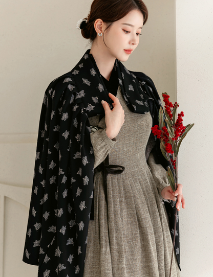 Patterned Black Modern Hanbok Wrap Skirt