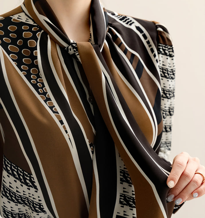 Refined Tie-Neck Blouse with an Artistic Print