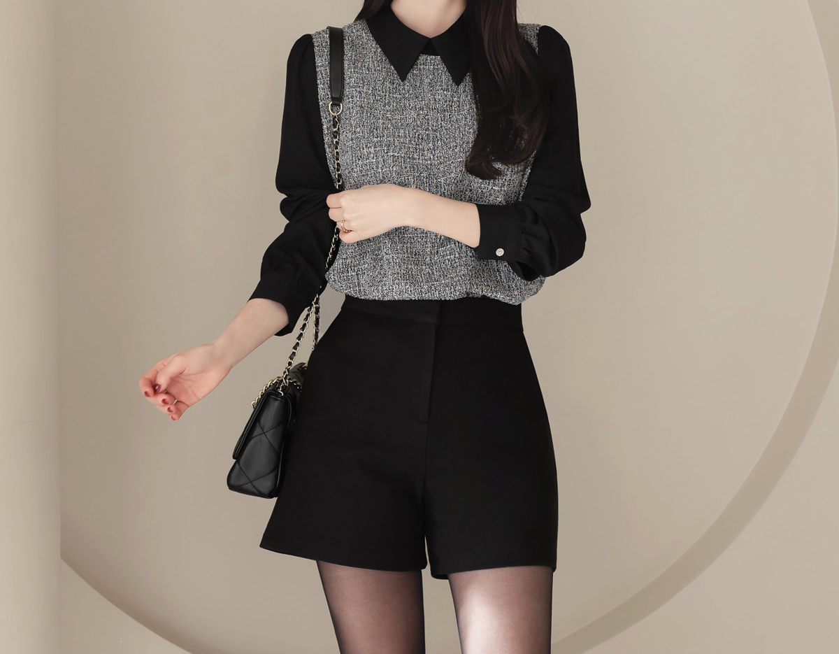 Flat Collar Tweed Blouse