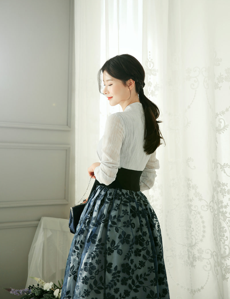 Floral Pattern Modern Hanbok Wrap Skirt