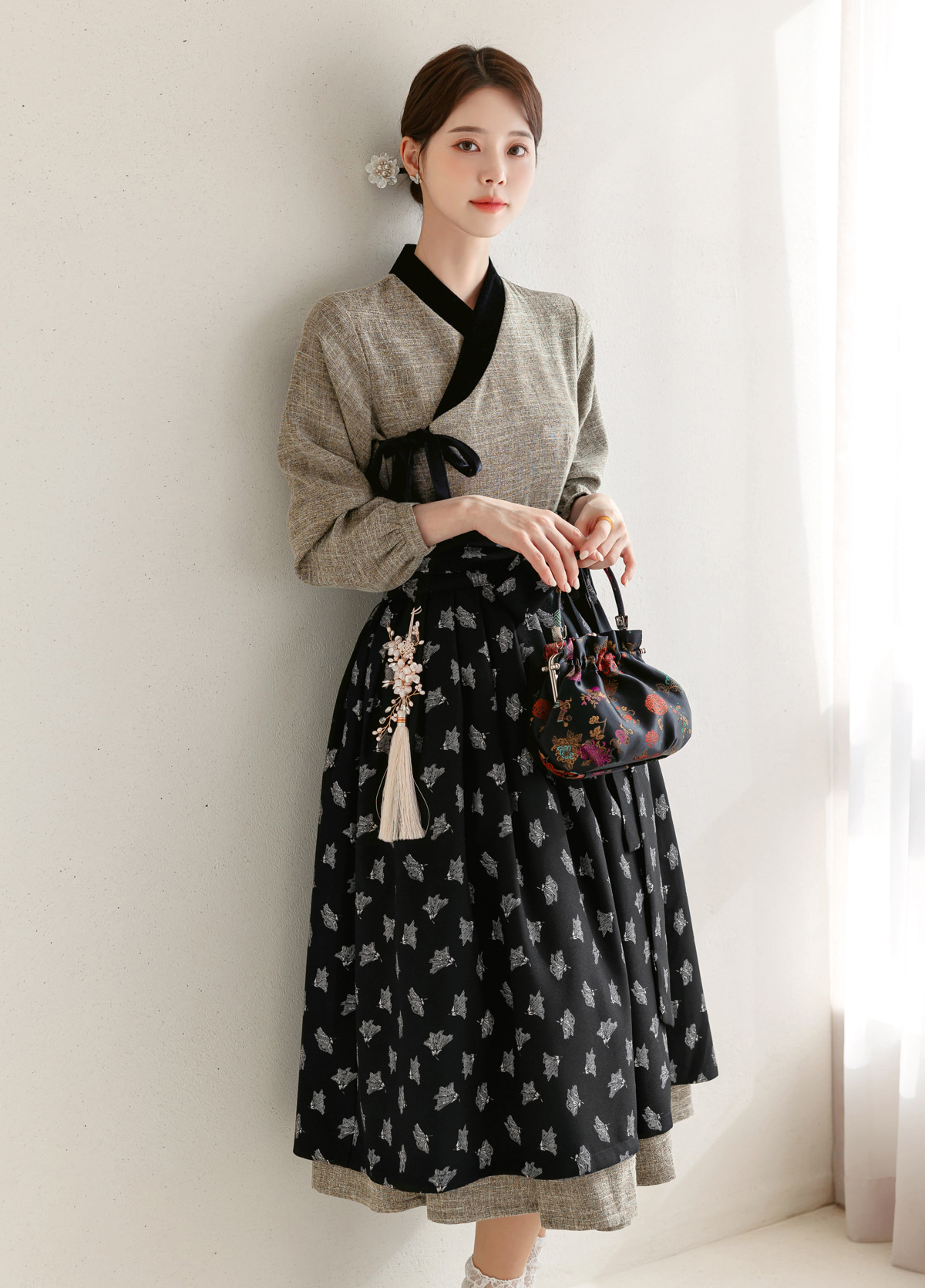 Velour Accent Modern Hanbok Dress