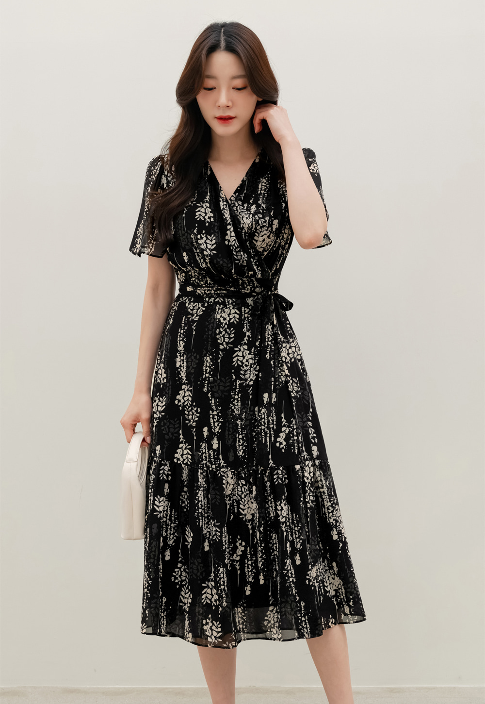 Airy Floral Chiffon Dress with a Softly Defined Wrap Waist