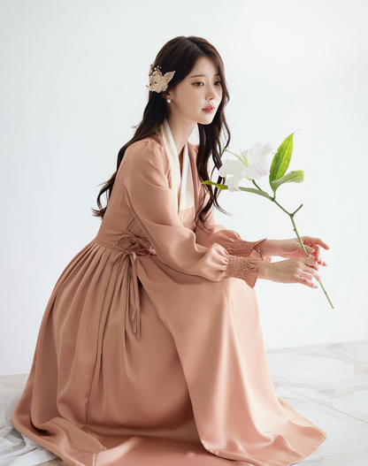 Elegant Modern Hanbok Wrap Dress with Contrasting Collar