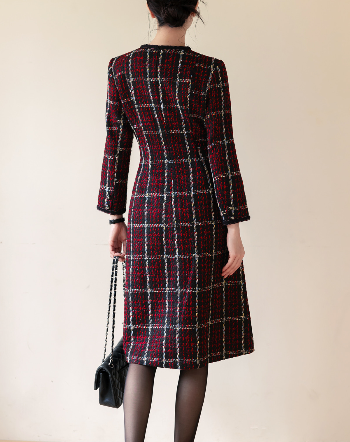 Elegant Contrast Tweed Dress