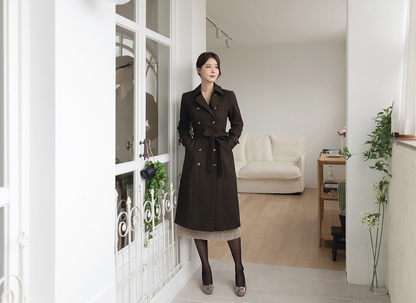 Double-Breasted Herringbone Trench Coat