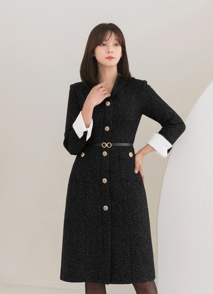 Tailored Silhouette Tweed Dress with Cufflink Detail