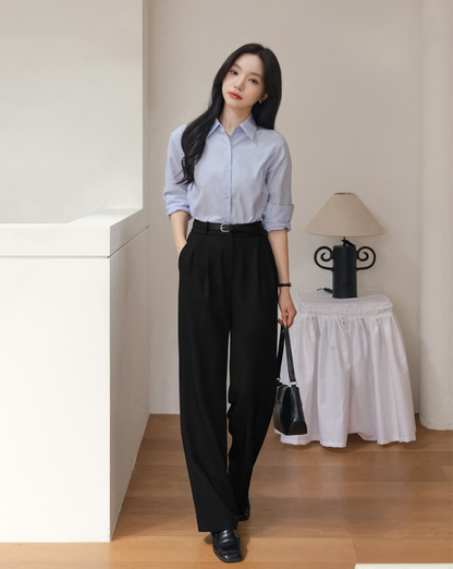 Tailored Semi-Wide Trousers with Elegant Pintuck Detail