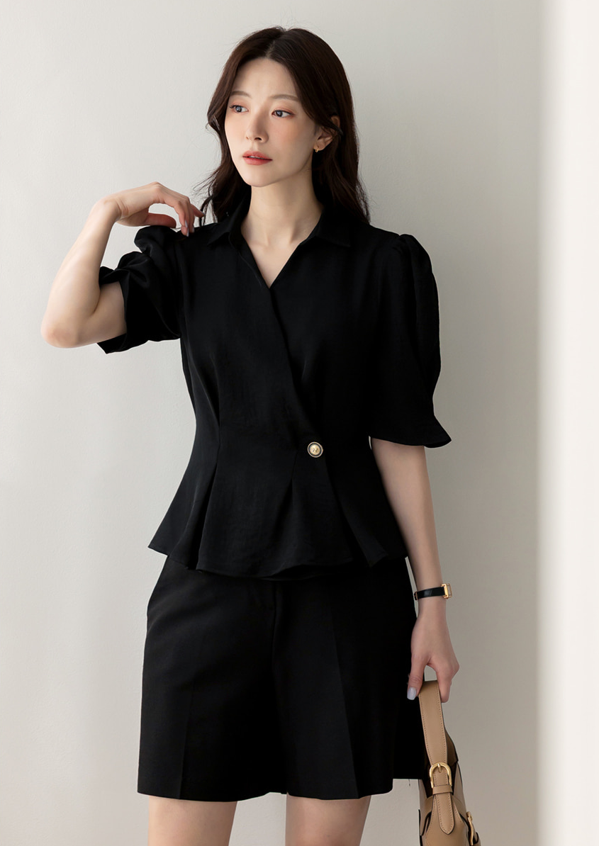 Elegant Wrap Peplum Blouse with a Flattering Waistline