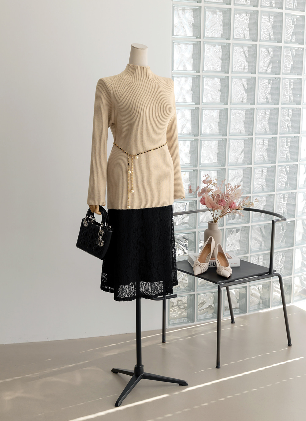 Soft Ribbed Longline Knit Top with Cozy Half‑Neck Fit