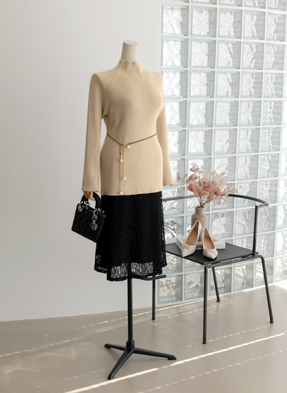 Soft Ribbed Longline Knit Top with Cozy Half‑Neck Fit