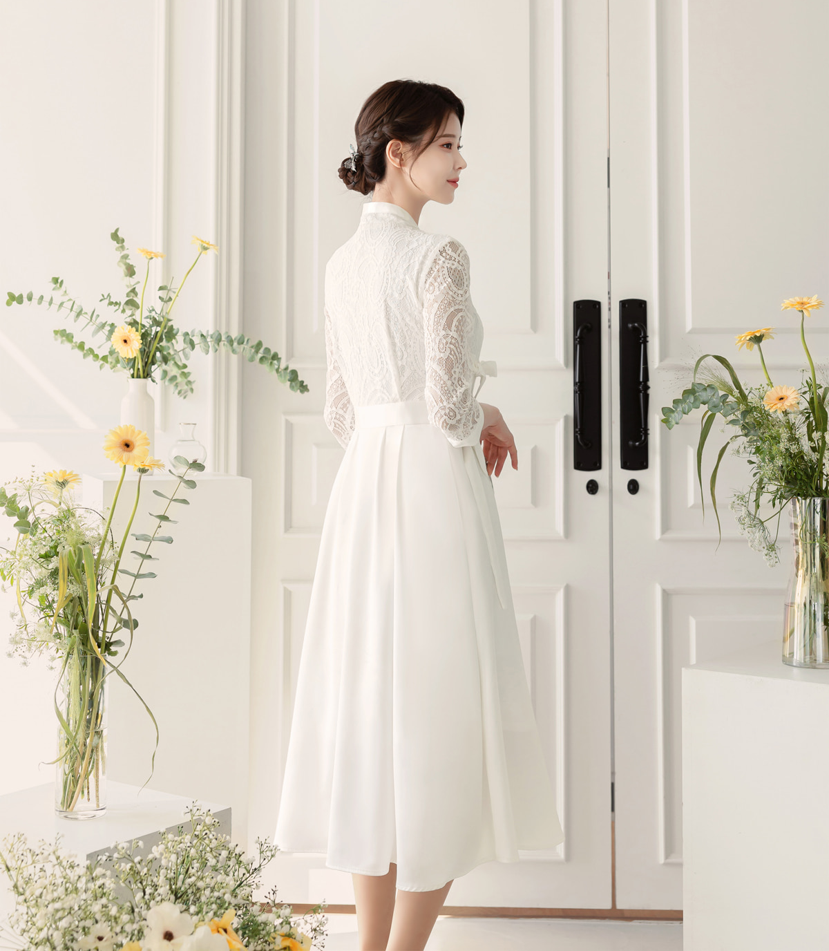 Lace Bodice and Sheer Sleeves Modern Hanbok Wrap Dress