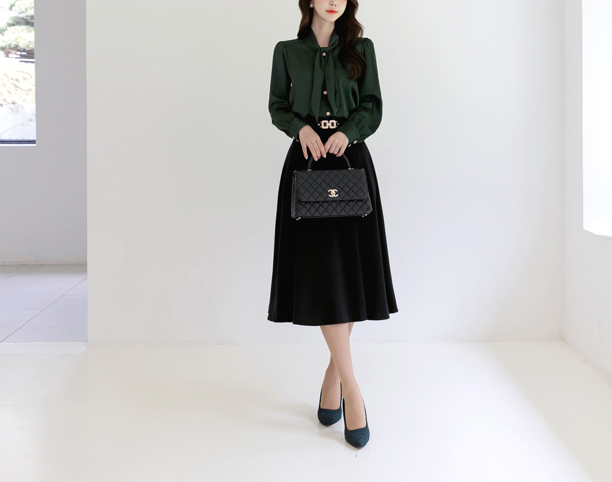 Lustrous Tie-Neck Blouse with Effortless Elegance