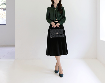 Lustrous Tie-Neck Blouse with Effortless Elegance