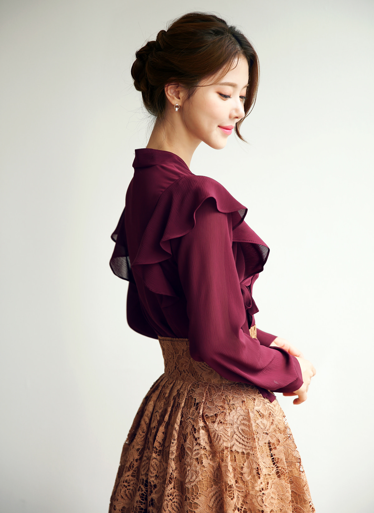 Floral Pattern Lace Modern Hanbok Wrap Skirt