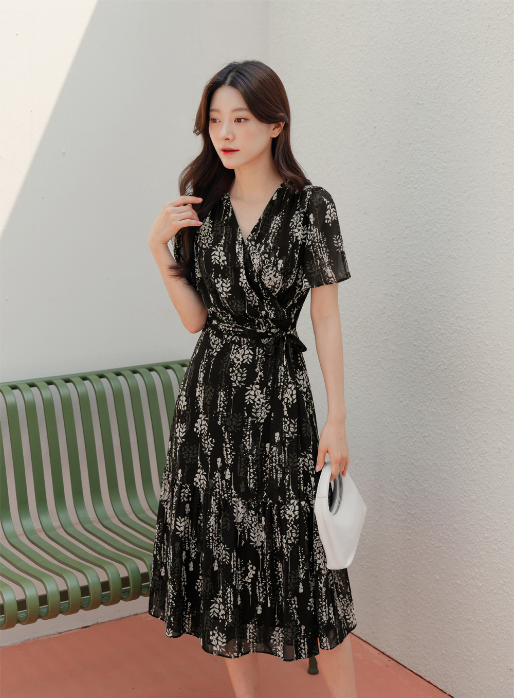 Airy Floral Chiffon Dress with a Softly Defined Wrap Waist