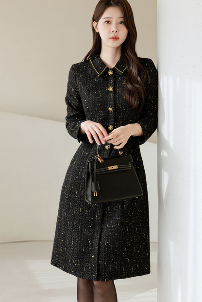 Luxury Tweed Dress with Gold‑Chain Detailing and Removable Belt