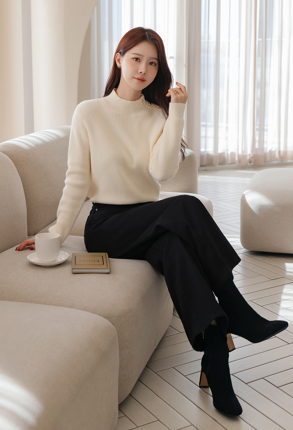 Soft Side‑Button Mock Neck Knit for Cozy Office & Everyday Style