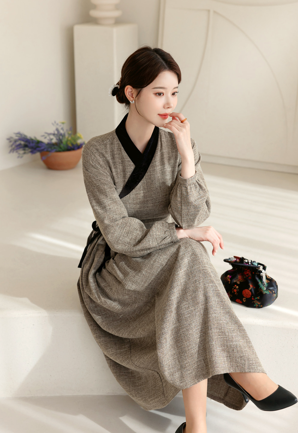 Velour Accent Modern Hanbok Dress