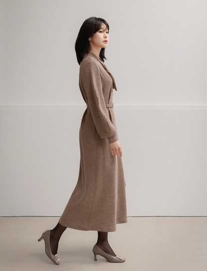 Cozy Tie Neck Belted Knit Dress