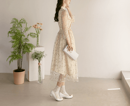 Floral Embroidered Lace Modern Wrap Hanbok Dress with a Romantic Touch