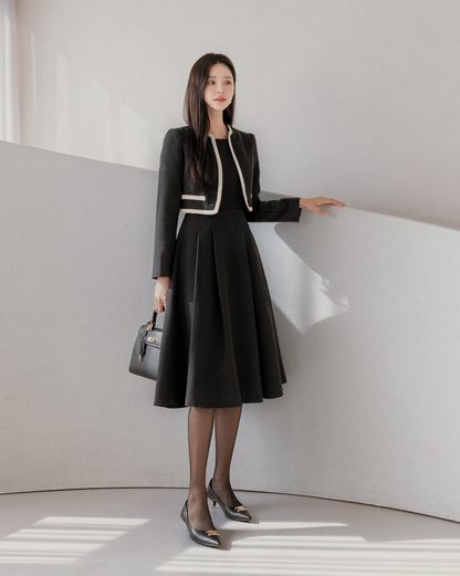 Black Tweed Jacket Layered Dress