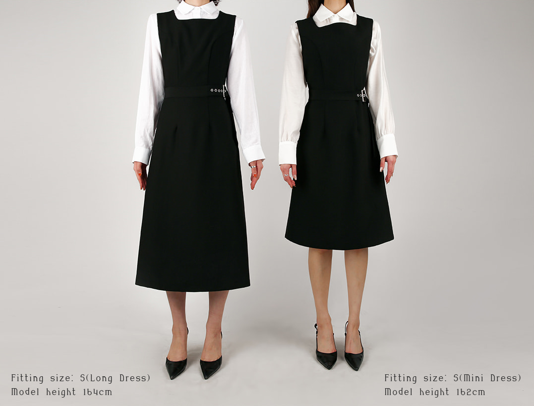 Square‑Neck Sleeveless A-Line Dress with Eyelet Buckle and Belted Waist