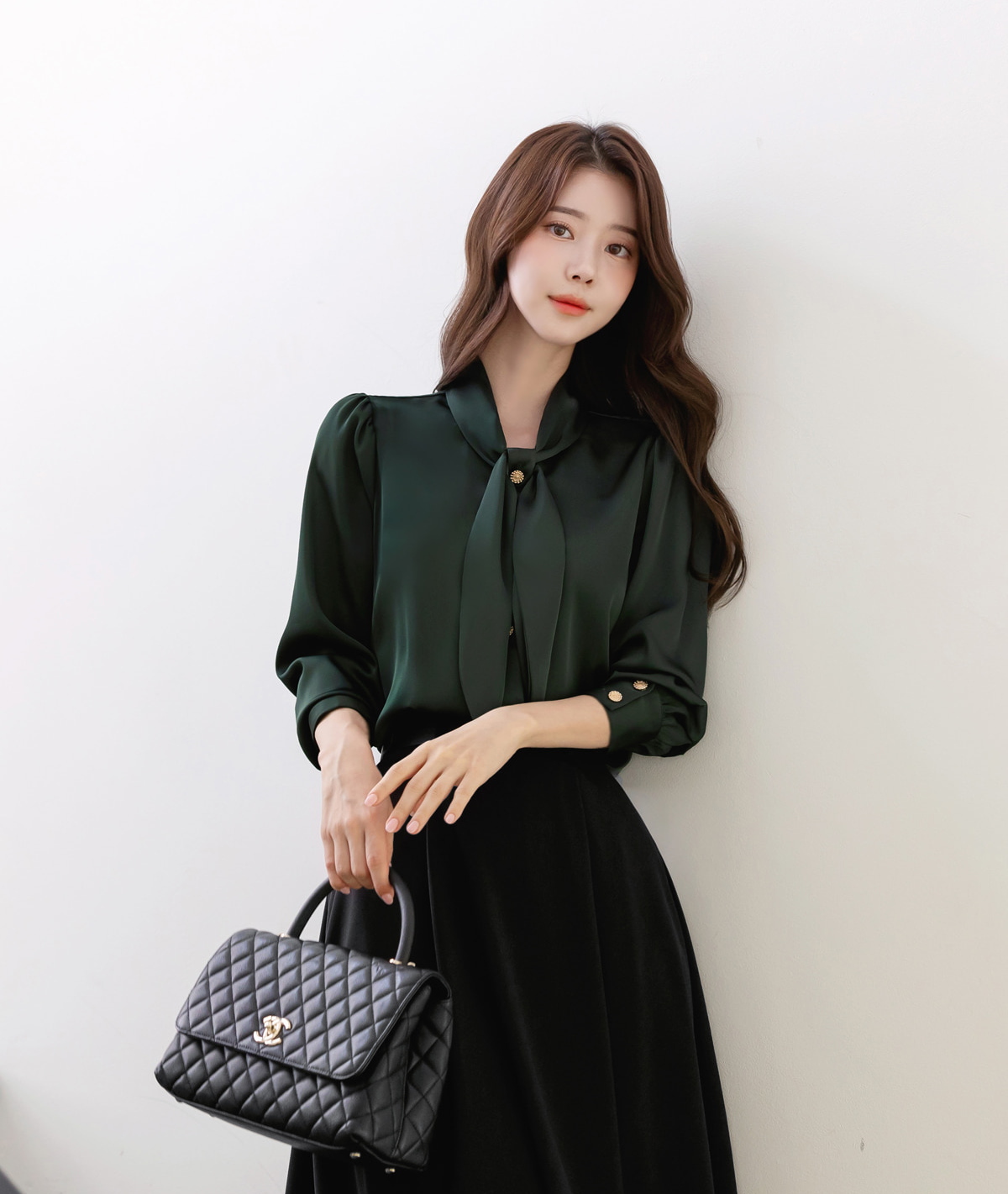 Lustrous Tie-Neck Blouse with Effortless Elegance