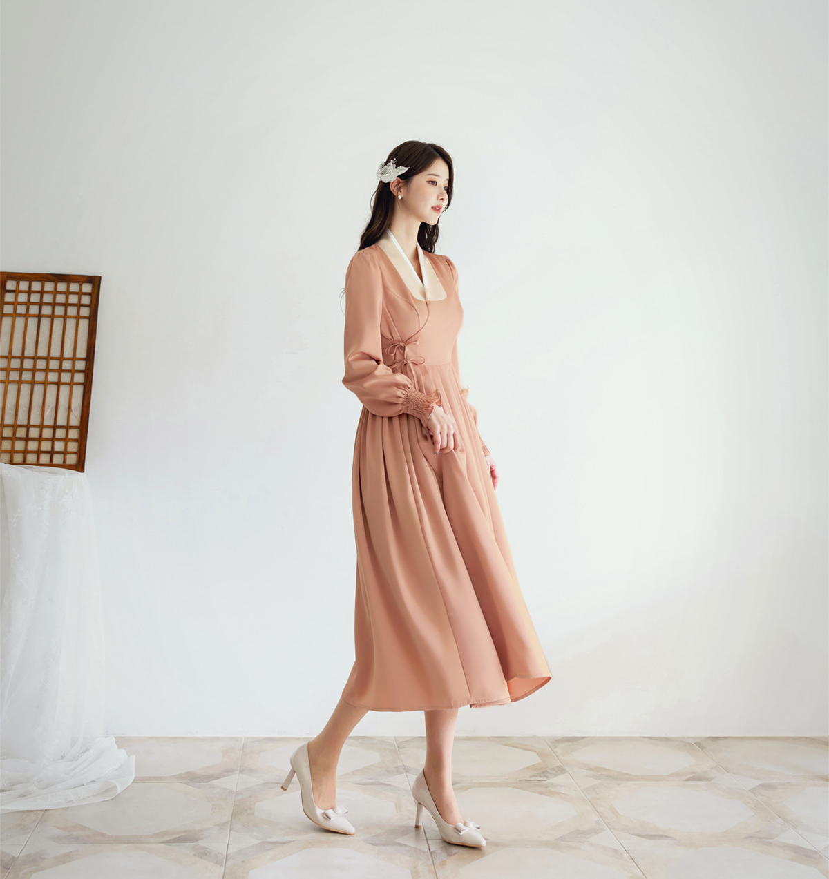 Elegant Modern Hanbok Wrap Dress with Contrasting Collar