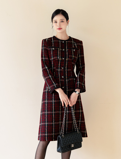 Elegant Contrast Tweed Dress