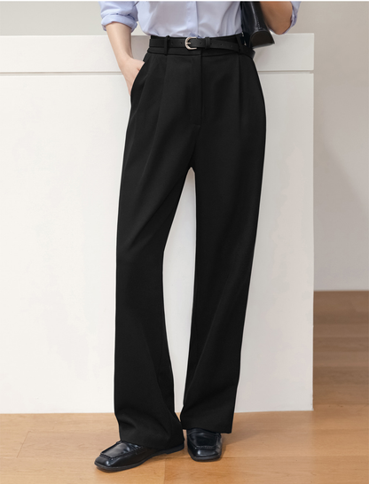 Tailored Semi-Wide Trousers with Elegant Pintuck Detail