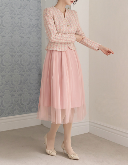 Pink Tweed Jacket & Tulle Skirt Layered Dress