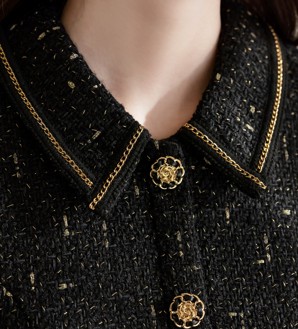 Luxury Tweed Dress with Gold‑Chain Detailing and Removable Belt