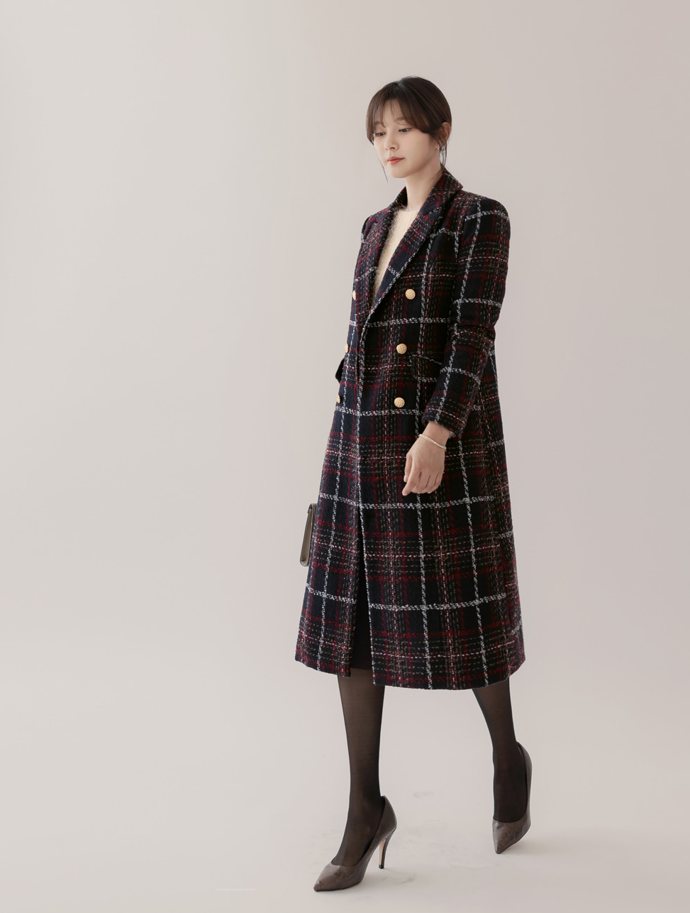 Elegant Tweed Check Coat for Women