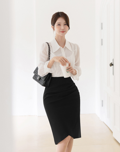 Feminine Flat Collar Chiffon Blouse