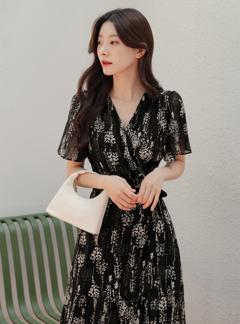 Airy Floral Chiffon Dress with a Softly Defined Wrap Waist