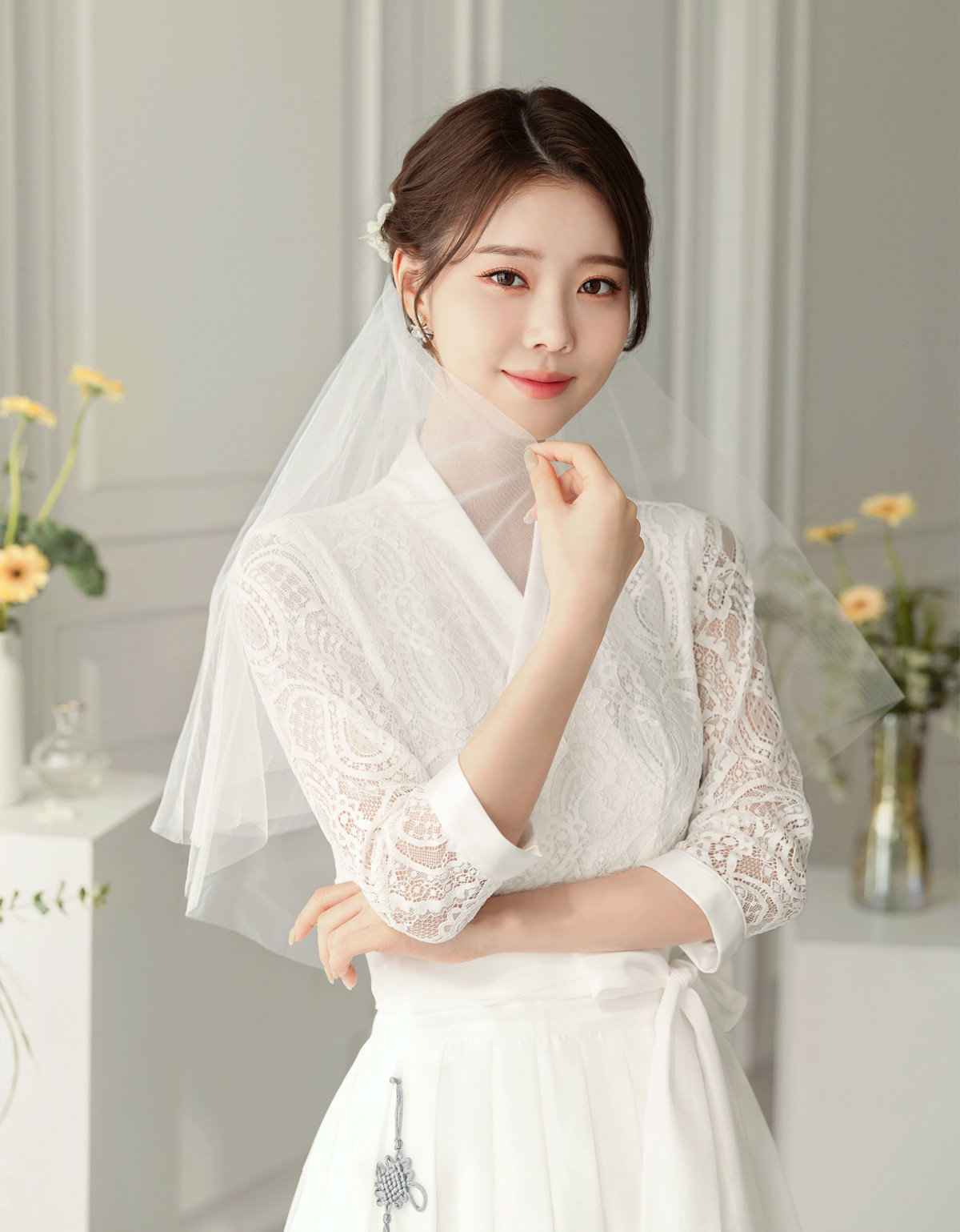 Lace Bodice and Sheer Sleeves Modern Hanbok Wrap Dress