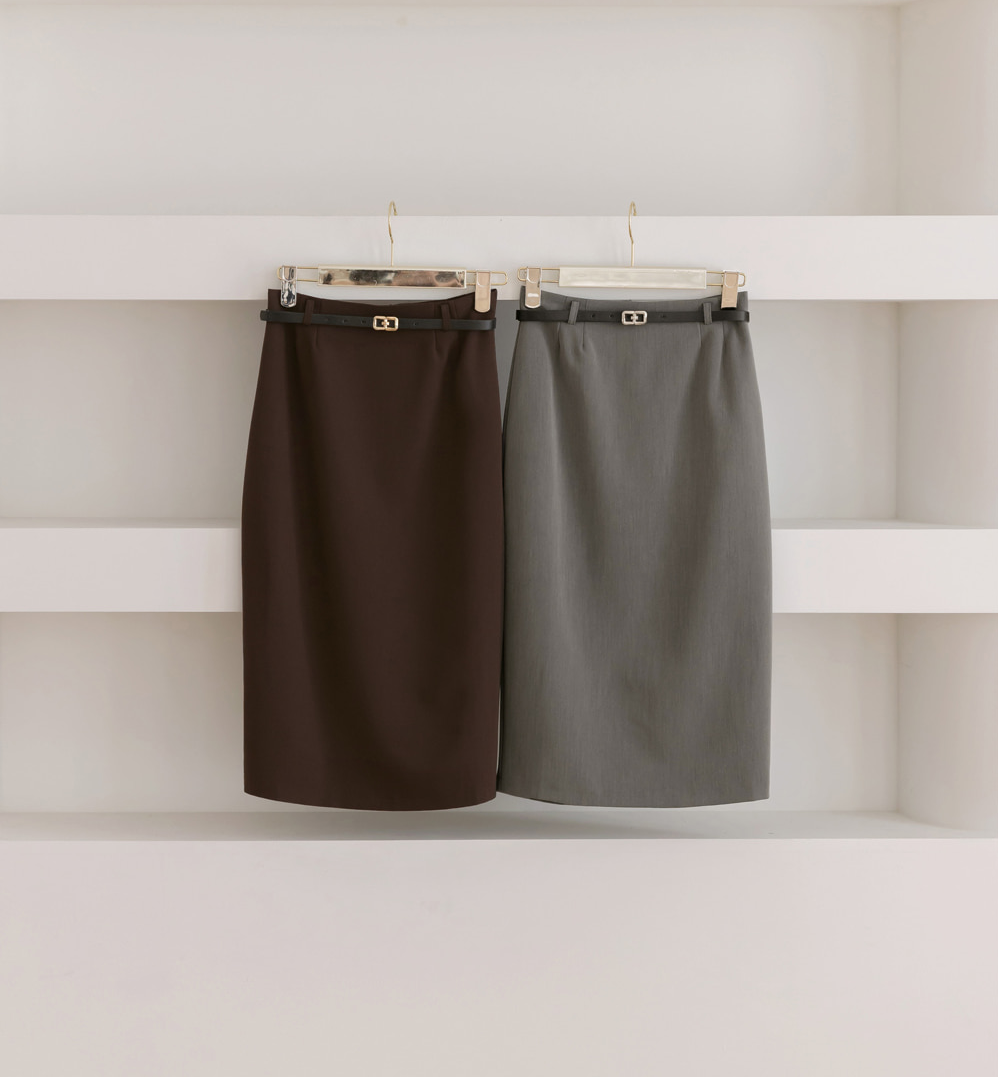 Feminine Sheath Belted Skirt