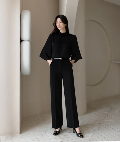 Elegant Mock Neck Blouse with Graceful Wing Sleeves