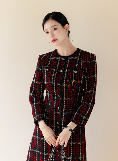 Elegant Contrast Tweed Dress