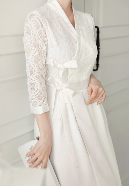 Lace Bodice and Sheer Sleeves Modern Hanbok Wrap Dress