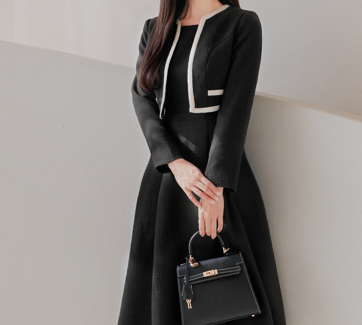 Black Tweed Jacket Layered Dress