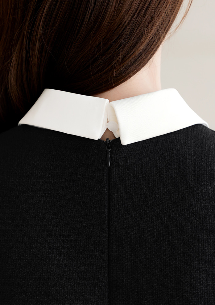 Layered Jacket‑Style Dress with Contrast Collar & Cuffs