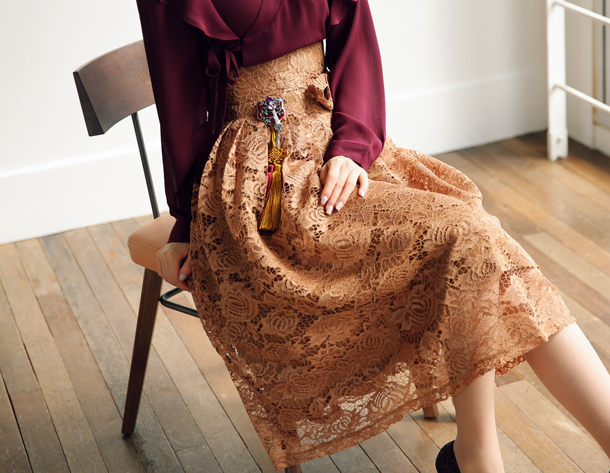 Floral Pattern Lace Modern Hanbok Wrap Skirt