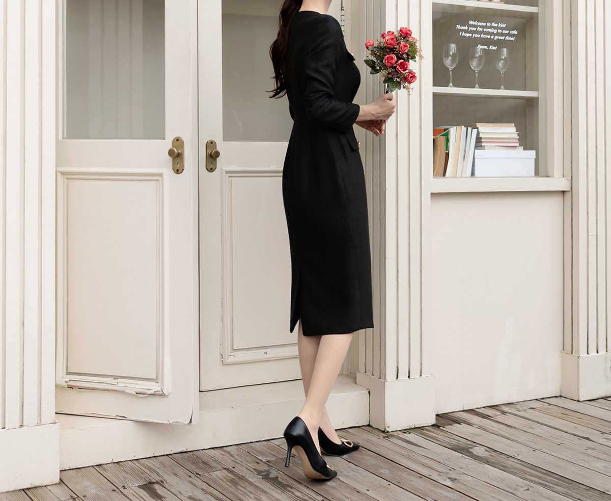 Elegant Black/Beige Tweed Sheath Dress