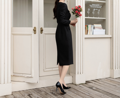 Elegant Black/Beige Tweed Sheath Dress