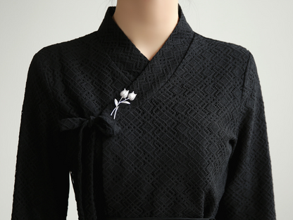 Punched Lace Modern Hanbok Blouse in Black